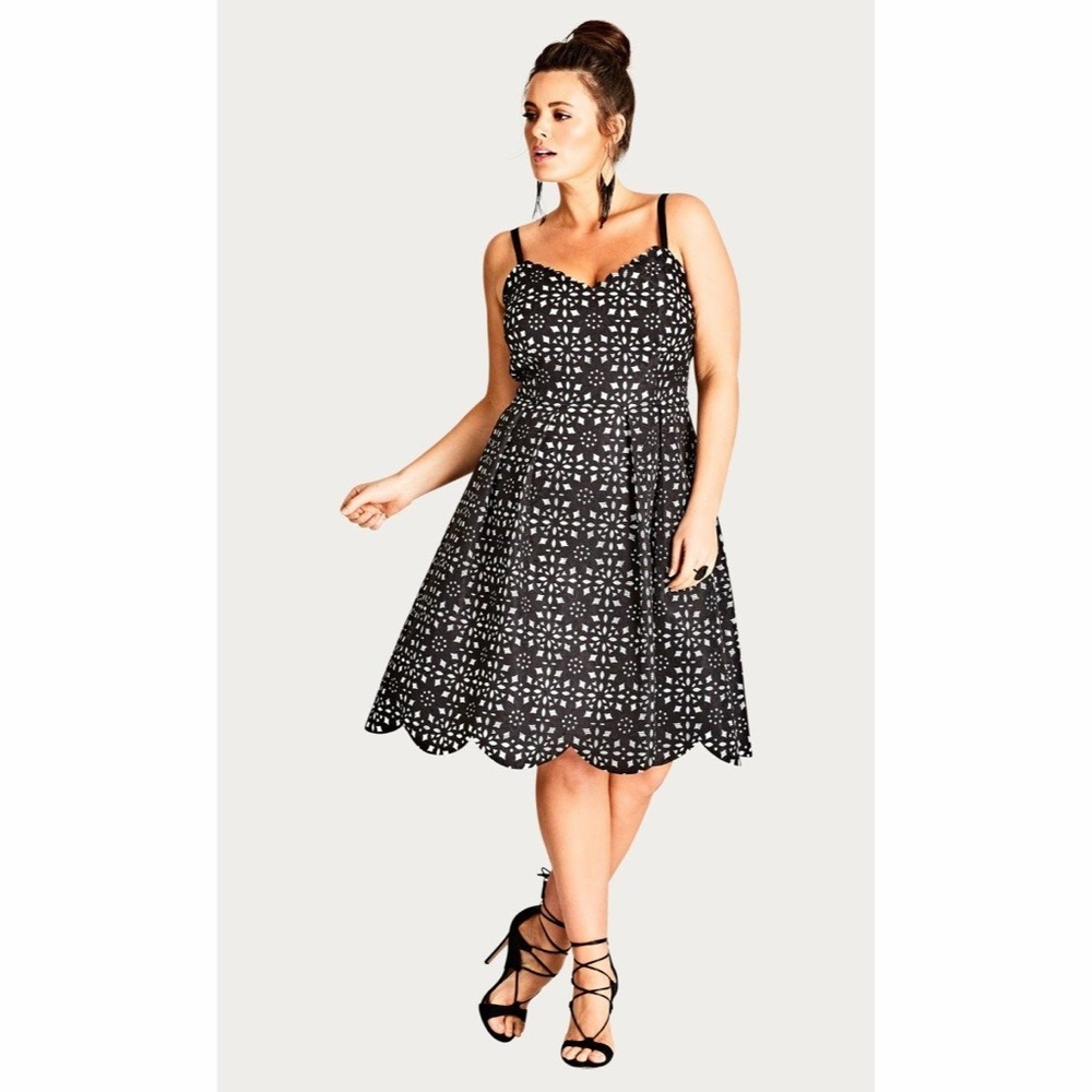 City Chic Black Retro Tulle Tulip Hem Fit Flare Dress Laser Lady Plus Sz 22 NWT